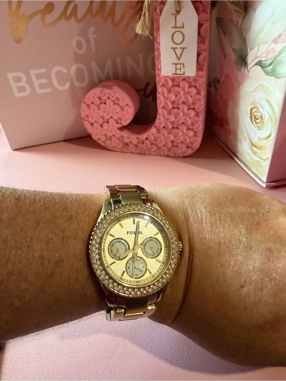 Fossil Gold-Tone Crystal Bezel Women's Bracelet Watch